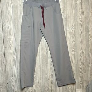 Figs Gray Pants with Burgundy Tie